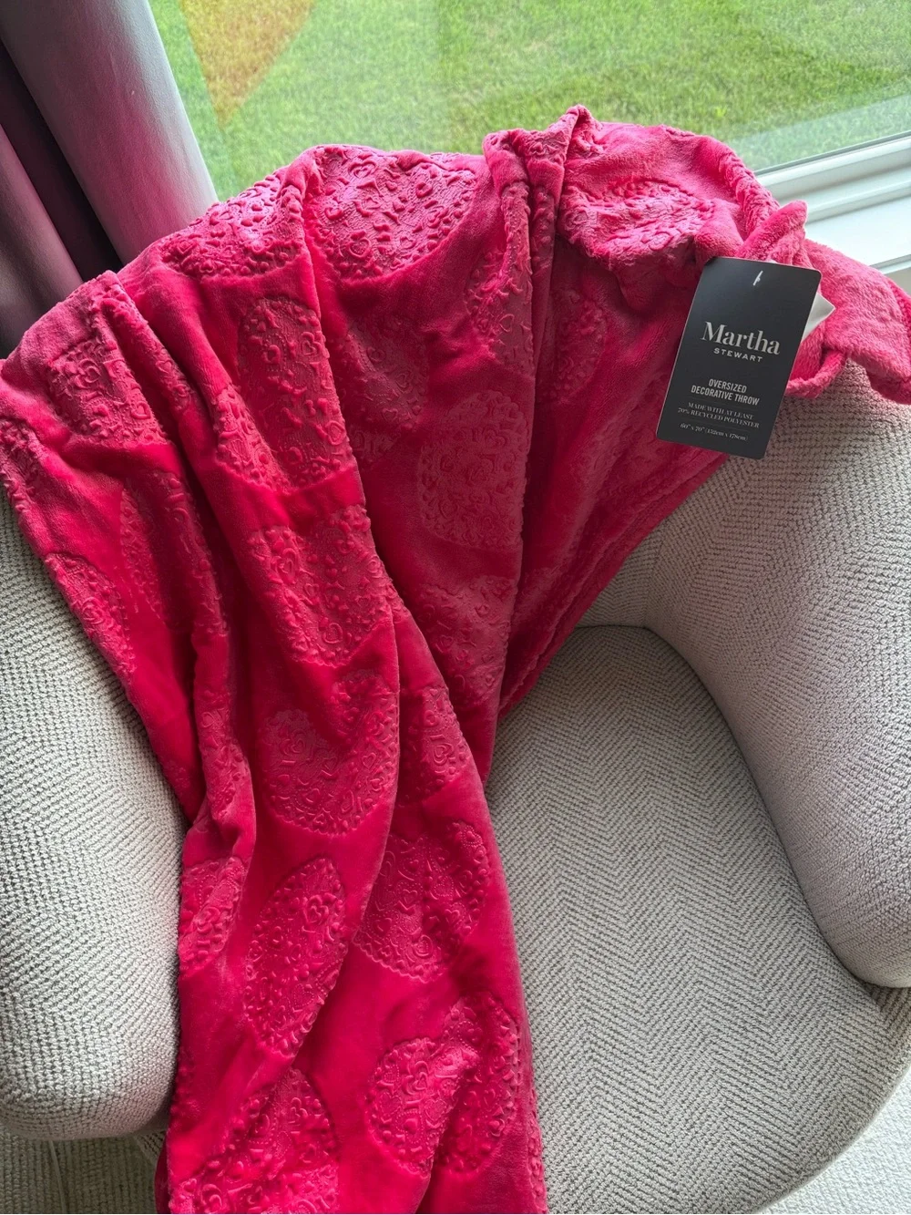 Hot Pink Hearts Oversized Embossed Throw Blanket